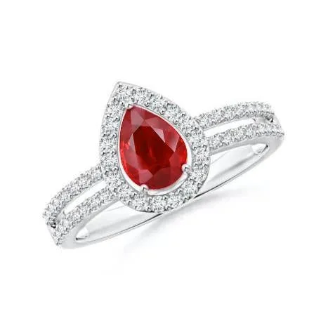 GB Rings Halo Ruby And Natural Earth Mined Diamonds 4 Carats Engagement Ring Gold 14K GB Rings Halo Ruby And Natural Earth Mined Diamonds 4 Carats Engagement Ring Gold 14K
