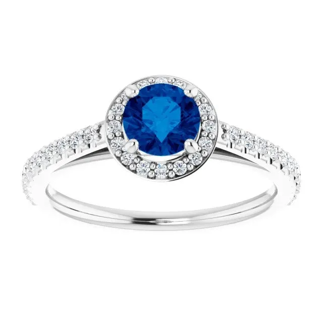 GB Round Halo Blue Sapphire 250 Carats Ring White Gold 14K Rings GB Round Halo Blue Sapphire 250 Carats Ring White Gold 14K Rings
