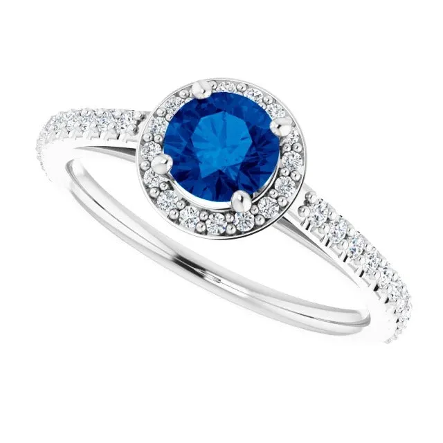 GB Round Halo Blue Sapphire 250 Carats Ring White Gold 14K Rings GB Round Halo Blue Sapphire 250 Carats Ring White Gold 14K Rings