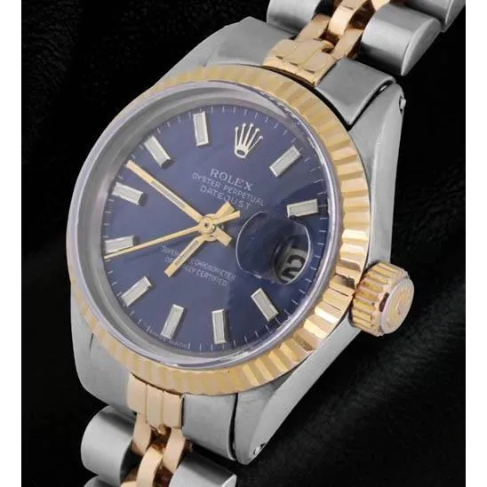 GB Watches Blue Stick Dial Watch Rolex Ss Gold Jubilee Brace Fluted Bezel
