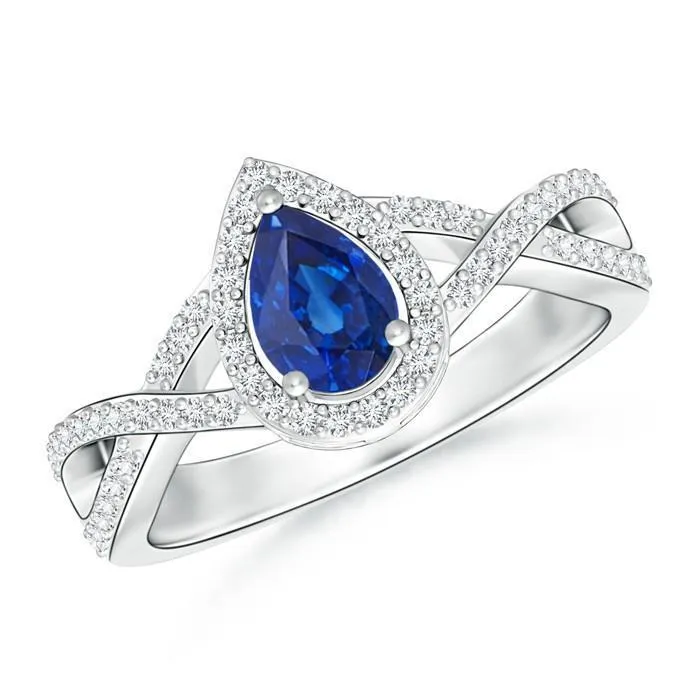 GB White Gold 14K Pear And Round Cut Sri Lanka Blue Sapphire 490 Ct Ring Rings GB White Gold 14K Pear And Round Cut Sri Lanka Blue Sapphire 490 Ct Ring Rings