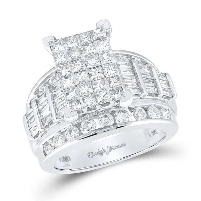 GND 14kt White Gold Princess Diamond Cluster Wedding Engagement Ring 3 Cttw S7 GND Rings