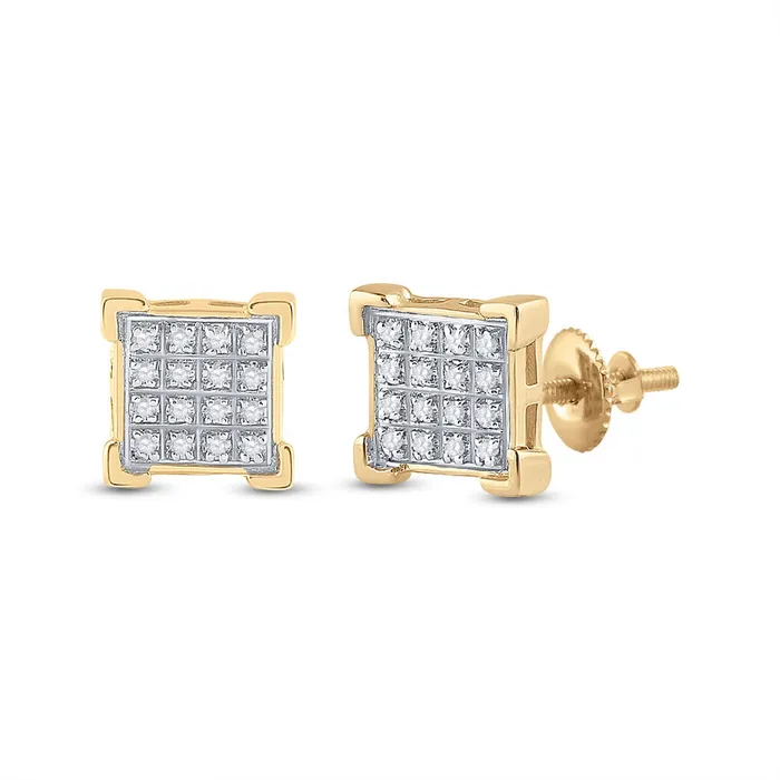 GND Earrings GND 10kt Yellow Gold Mens Round Diamond Square Cluster Earrings 110 Cttw GND Earrings GND 10kt Yellow Gold Mens Round Diamond Square Cluster Earrings 110 Cttw