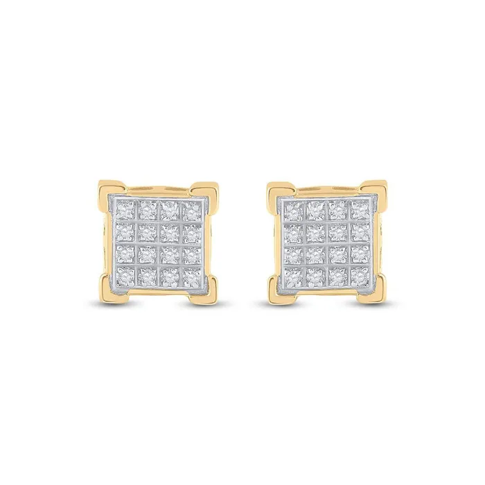 GND Earrings GND 10kt Yellow Gold Mens Round Diamond Square Cluster Earrings 110 Cttw GND Earrings GND 10kt Yellow Gold Mens Round Diamond Square Cluster Earrings 110 Cttw