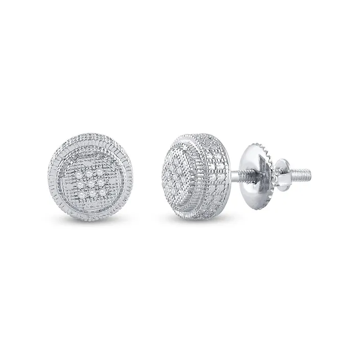GND Earrings GND Sterling Silver Mens Round Diamond Circle Disk Stud Earrings 120 Cttw GND Earrings GND Sterling Silver Mens Round Diamond Circle Disk Stud Earrings 120 Cttw