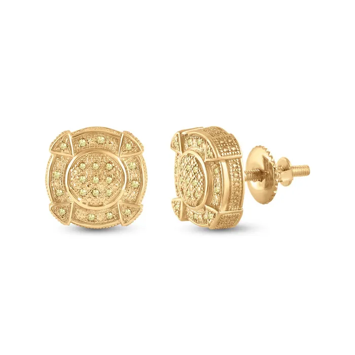 GND Earrings GND Sterling Silver Mens Round Yellow Enhanced Diamond Circle Earrings 18 Cttw GND Earrings GND Sterling Silver Mens Round Yellow Enhanced Diamond Circle Earrings 18 Cttw