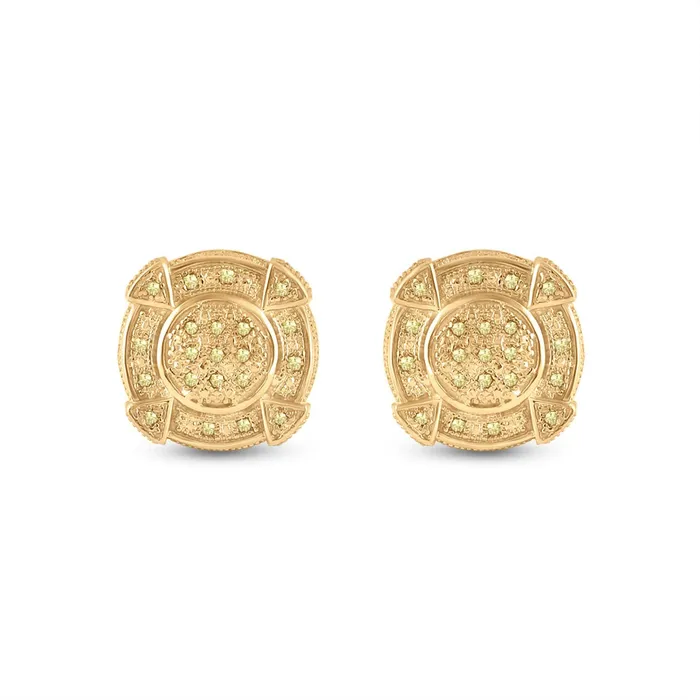 GND Earrings GND Sterling Silver Mens Round Yellow Enhanced Diamond Circle Earrings 18 Cttw GND Earrings GND Sterling Silver Mens Round Yellow Enhanced Diamond Circle Earrings 18 Cttw