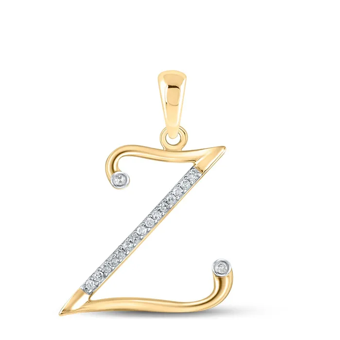 GND Necklaces GND 10kt Yellow Gold Womens Round Diamond Initial Z Letter Pendant 112 Cttw
