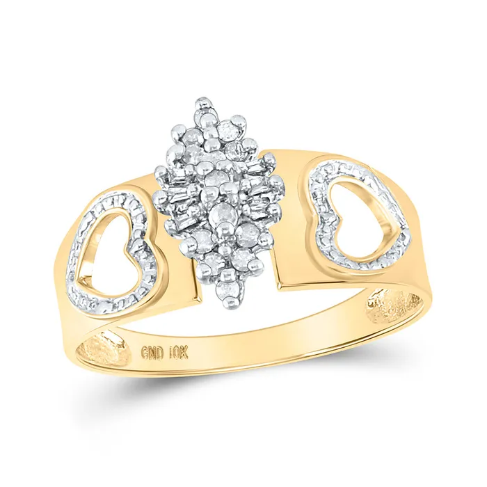 GND Rings GND 10kt Yellow Gold Womens Round Diamond Double Heart Cluster Ring 18 Cttw