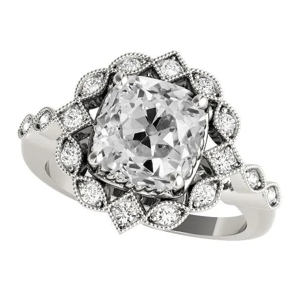Halo Cushion Old Cut Large Lab Grown Diamond Ring Flower Style 1050 Carats Milgrain HarryChadEntcom Rings Halo Cushion Old Cut Large Lab Grown Diamond Ring Flower Style 1050 Carats Milgrain HarryChadEntcom Rings
