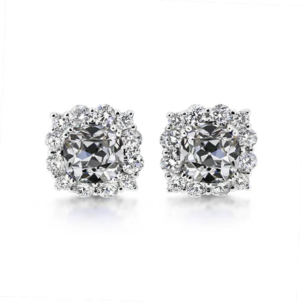 Halo Mined Diamond Flower Style Stud Earrings Cushion Old Cut 8 Carats HarryChadEntcom Earrings Halo Mined Diamond Flower Style Stud Earrings Cushion Old Cut 8 Carats HarryChadEntcom Earrings