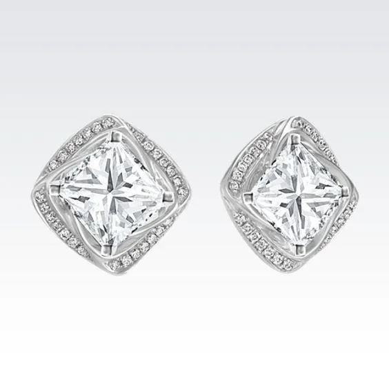 Halo Princess And Round Real Natural Earth Mined Diamond Jackets Lady Earring Gold 14K 190 Ct GB Earrings