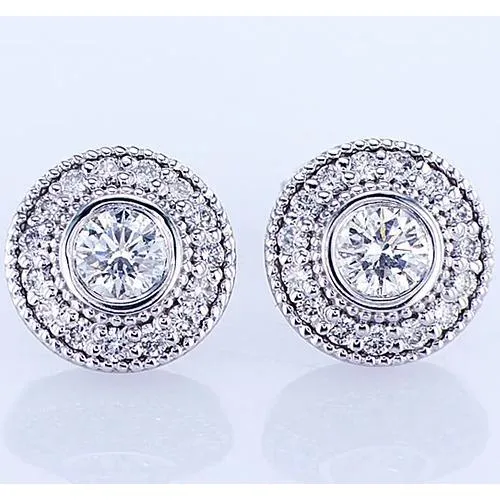 Halo Round Natural Earth Mined Diamond Stud Earring 250 Carats White Gold 14K F Vs1 Vvs1 GB Earrings