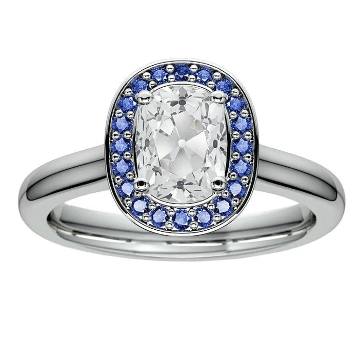 HarryChadEntcom Halo Cushion Old Mine Cut Natural Earth Mined Diamond Blue Sapphire Ring 550 Carats Rings