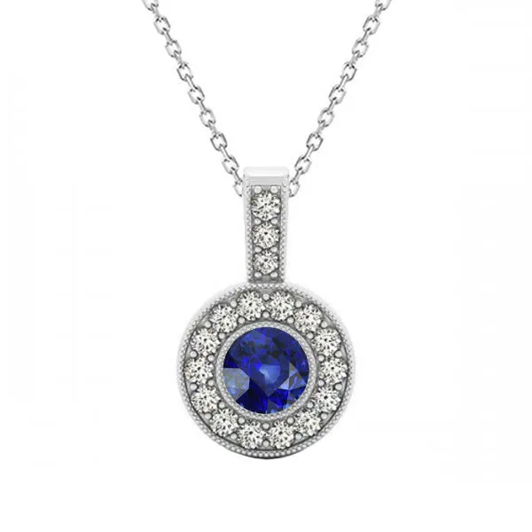 HarryChadEntcom Necklaces Halo Pendant Round Ceylon Sapphire Necklace Bezel Set 225 Carats