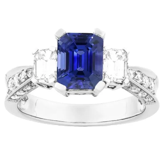 HarryChadEntcom Rings 14K Gold Gemstone Emerald Sapphire Ring 3 Carats 3 Stone Style Accents