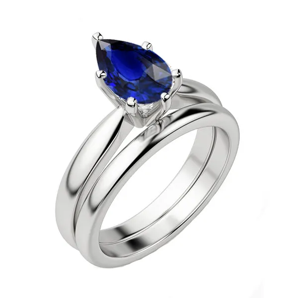 HarryChadEntcom Rings Blue Sapphire Wedding Ring Set Solitaire Pear Cut Sri Lankan 2 Carats HarryChadEntcom Rings Blue Sapphire Wedding Ring Set Solitaire Pear Cut Sri Lankan 2 Carats