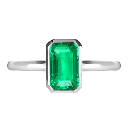 HarryChadEntcom Rings Classic White Gold Green Emerald Ring Bezel Set Solitaire