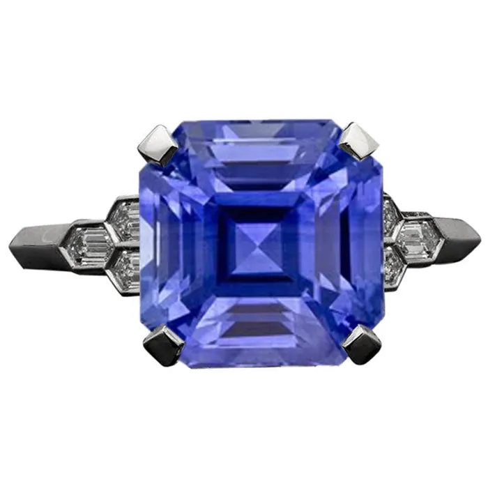 HarryChadEntcom Rings Emerald Gemstone Sapphire Ring 650 Carats Tapered Baguette Accents