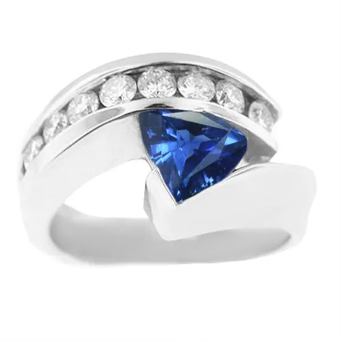 HarryChadEntcom Rings Gemstone Ring Trillion Sapphire Channel Set Natural Earth Mined Diamonds 150 Carats
