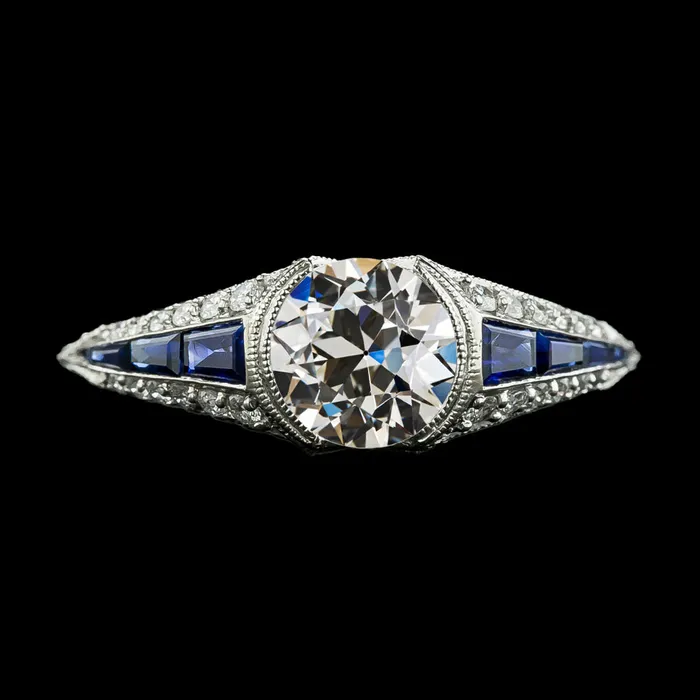 HarryChadEntcom Rings Genuine Round Old Cut Natural Earth Mined Diamond Blue Sapphires Ring Half Bezel Set 350 Carats HarryChadEntcom Rings Genuine Round Old Cut Natural Earth Mined Diamond Blue Sapphires Ring Half Bezel Set 350 Carats