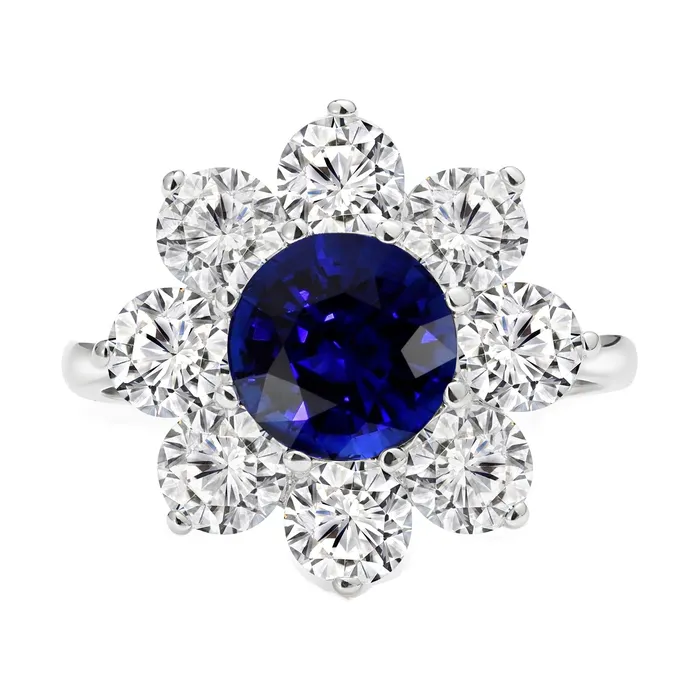 HarryChadEntcom Rings Gold Halo Natural Earth Mined Diamond Ring Blue Round Sapphire Flower Style 450 Carats HarryChadEntcom Rings Gold Halo Natural Earth Mined Diamond Ring Blue Round Sapphire Flower Style 450 Carats