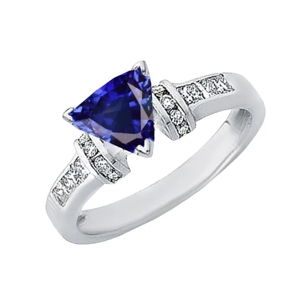 HarryChadEntcom Rings Natural Earth Mined Diamond Jewelry Trillion Sapphire Ring 2 Carats 14K White Gold
