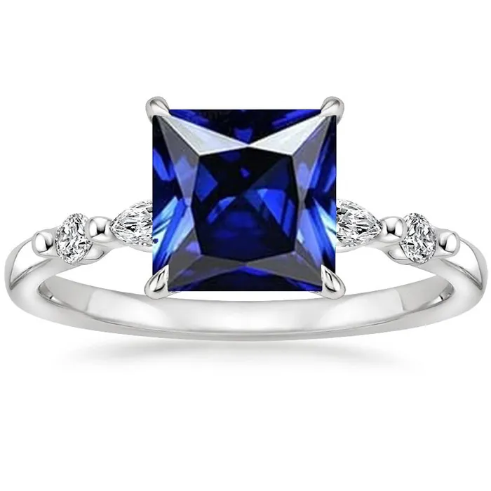 HarryChadEntcom Rings Natural Earth Mined Diamond Ring 5 Stone Princess Blue Sapphire With Accents 525 Carats HarryChadEntcom Rings Natural Earth Mined Diamond Ring 5 Stone Princess Blue Sapphire With Accents 525 Carats