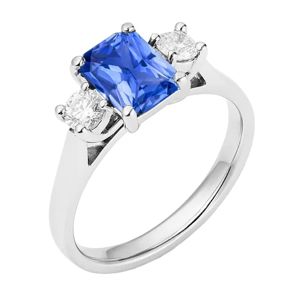 HarryChadEntcom Rings Round Natural Earth Mined Diamond 3 Stone Radiant Ceylon Sapphire Ring 250 Carats