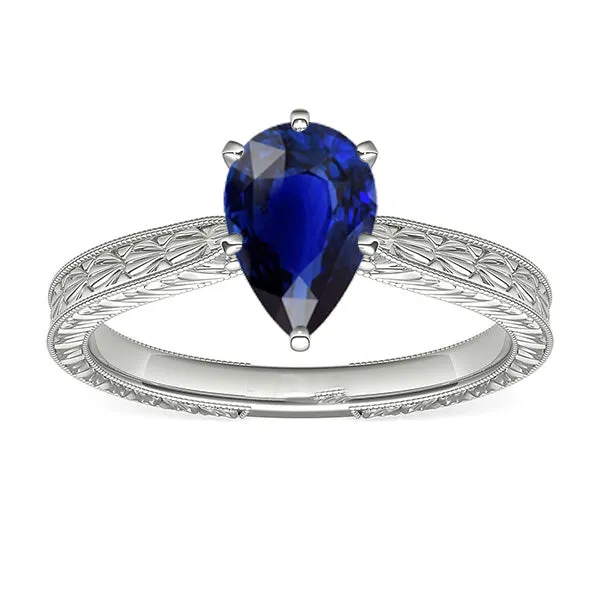 HarryChadEntcom Rings Solitaire Pear Antique Style Blue Sapphire Ring 150 Carats White Gold HarryChadEntcom Rings Solitaire Pear Antique Style Blue Sapphire Ring 150 Carats White Gold