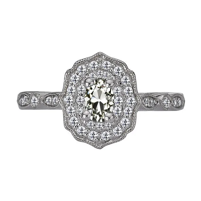 HarryChadEntcom Rings Vintage Style Halo Ring Oval Old Cut Natural Earth Mined Diamond 450 Carats Milgrain HarryChadEntcom Rings Vintage Style Halo Ring Oval Old Cut Natural Earth Mined Diamond 450 Carats Milgrain
