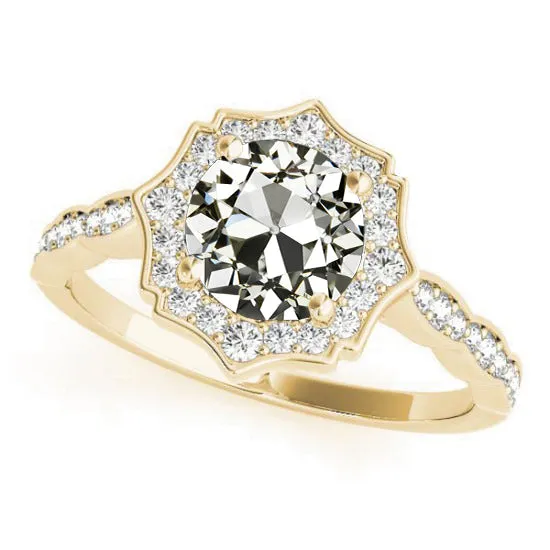 HarryChadEntcom Rings Yellow Gold Halo Round Old Cut Natural Earth Mined Diamond Ring 450 Carats Pave Set HarryChadEntcom Rings Yellow Gold Halo Round Old Cut Natural Earth Mined Diamond Ring 450 Carats Pave Set