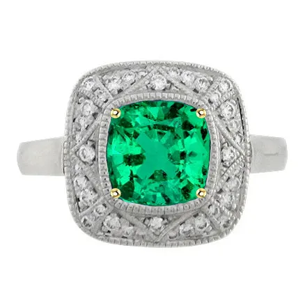 HarryChadEntcom Vintage Look Green Emerald Ring With Diamonds 14K Gold Rings