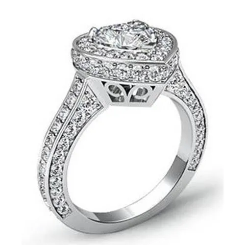 Heart Cut With Round Natural Earth Mined Diamond Wedding Ring 7 Carats White Gold GB Rings