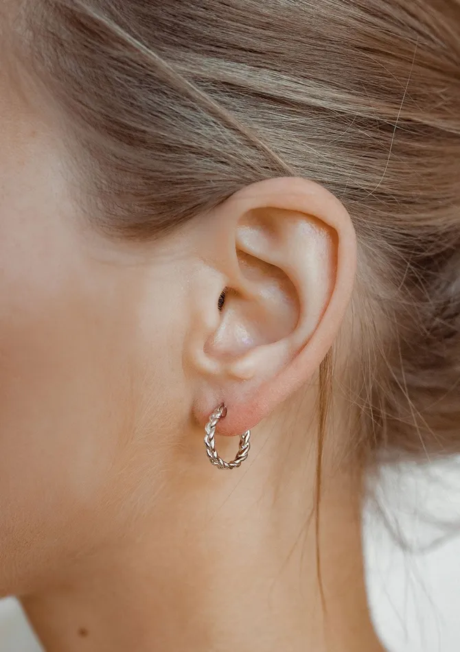 Hey Happiness Earrings Braided Hoop Earrings Sterling Silver
