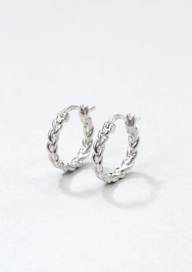 Hey Happiness Earrings Braided Hoop Earrings Sterling Silver