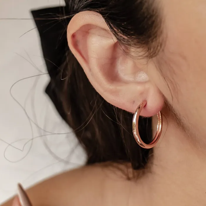 Hey Happiness Mid Chunky Hoop Earrings Sterling Silver Earrings