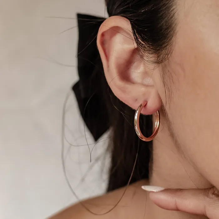 Hey Happiness Mid Chunky Hoop Earrings Sterling Silver Earrings