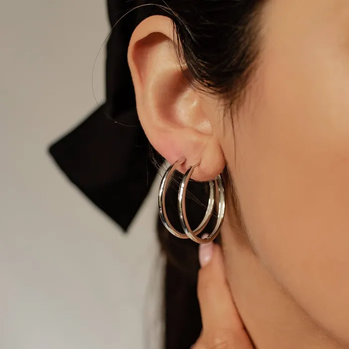 Hey Happiness Mid Chunky Hoop Earrings Sterling Silver Earrings
