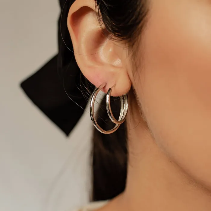 Hey Happiness Mid Chunky Hoop Earrings Sterling Silver Earrings