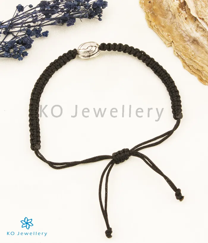 Jaipur Bracelets The Ditya Silver Black Thread Bracelet