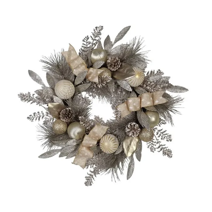 Kurt Adler Rings Kurt Adler 24 UnLit Silver and Gold Champagne Rattan Wreath