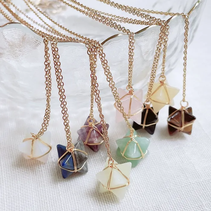 Life Changing Energy Necklaces Merkaba Crystal Stone Pendant Necklace Steel Chain