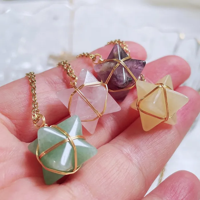 Life Changing Energy Necklaces Merkaba Crystal Stone Pendant Necklace Steel Chain