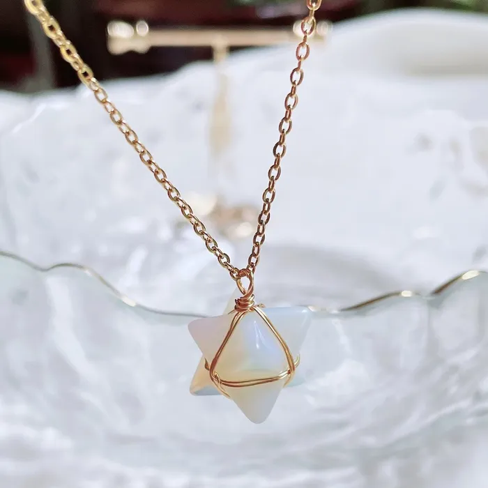 Life Changing Energy Necklaces Merkaba Crystal Stone Pendant Necklace Steel Chain