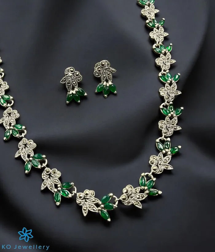 Marcasite Earrings The Gemstone Grace Silver Marcasite Necklace Earrings Green