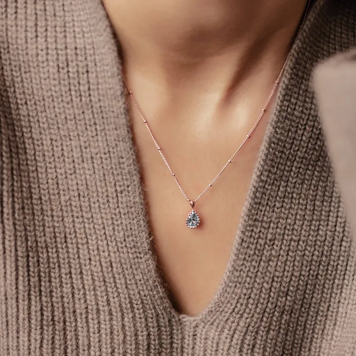 March Aquamarine Birthstone Necklace Sterling Silver Hey Happiness Necklaces