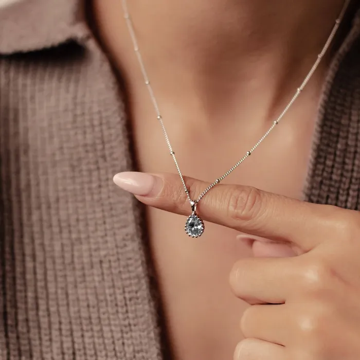 March Aquamarine Birthstone Necklace Sterling Silver Hey Happiness Necklaces