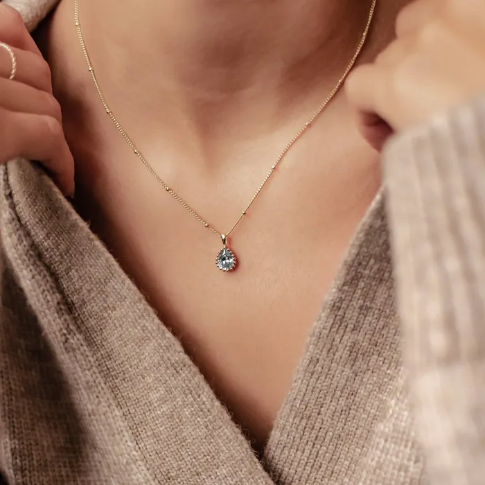 March Aquamarine Birthstone Necklace Sterling Silver Hey Happiness Necklaces
