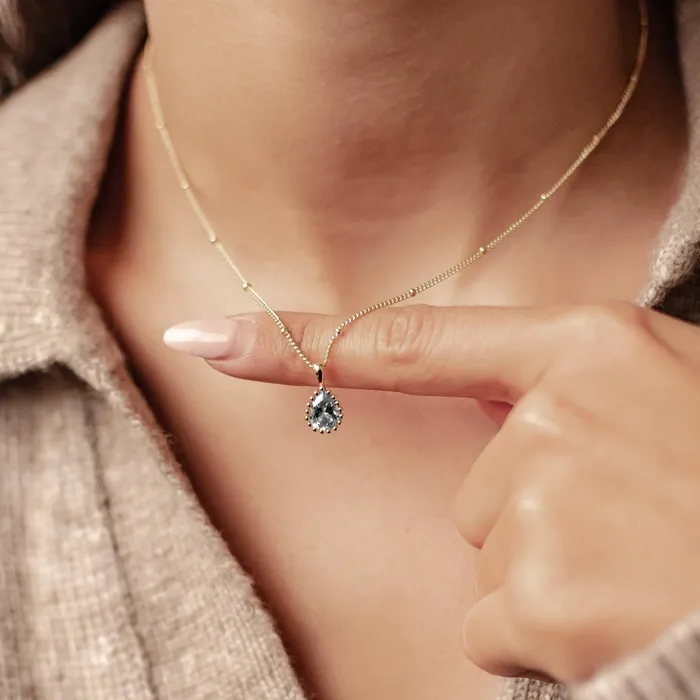 March Aquamarine Birthstone Necklace Sterling Silver Hey Happiness Necklaces